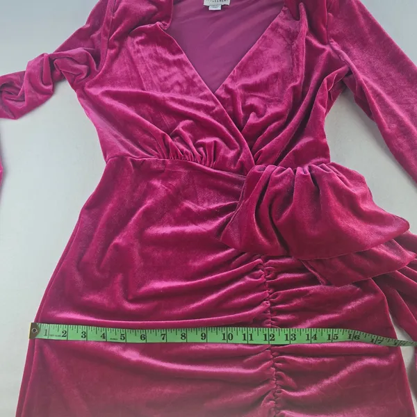 Style Cheat‎ 50O Velvet Mini Dress Long Sleeve Hot Pink Wrap Cocktail Party US 6 - Image 13