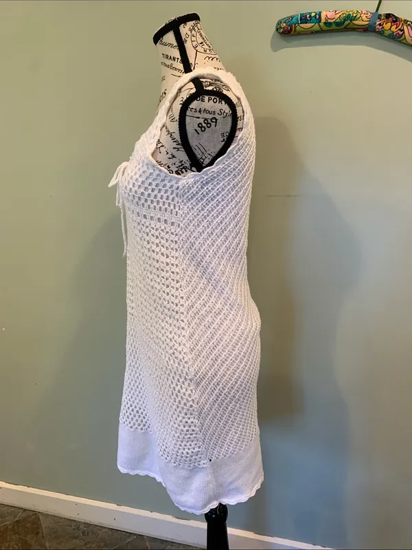 Y2K J.J. Basics Women’s Juniors Medium White Sleeveless Scoop Neck Crochet Dress - Image 4
