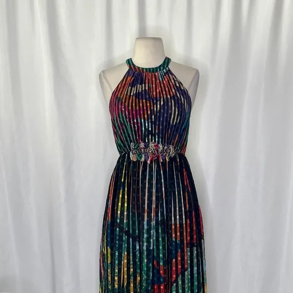Anthropologie‎ GEISHA DESIGNS Kalinka Maxi Dress Halter Embellished Clip Dot 0 - Image 3