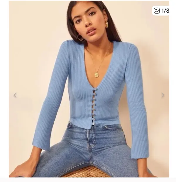 Reformation blue ribbed “Gellar” cropped cardigan - Image 2
