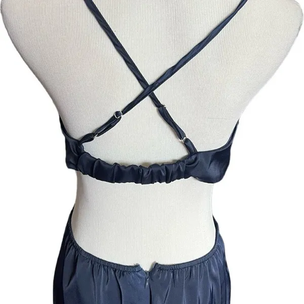 NWT Womens Fiemaoves Evening Gown Satin Silk Slip Backless Navy Maxi Dress - L - Image 5