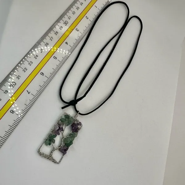 Amethyst and aventurine silver tone tree pendant necklace - Image 4