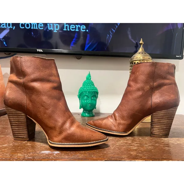 Lucky Brand Cognac Leather Pointed Toe Western Ankle Boots Women’s 7 - Image 7