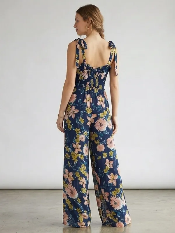 LULU’S Wide Leg Floral Jumpsuit S 16” p2p + Navy Multi NWT - Image 9