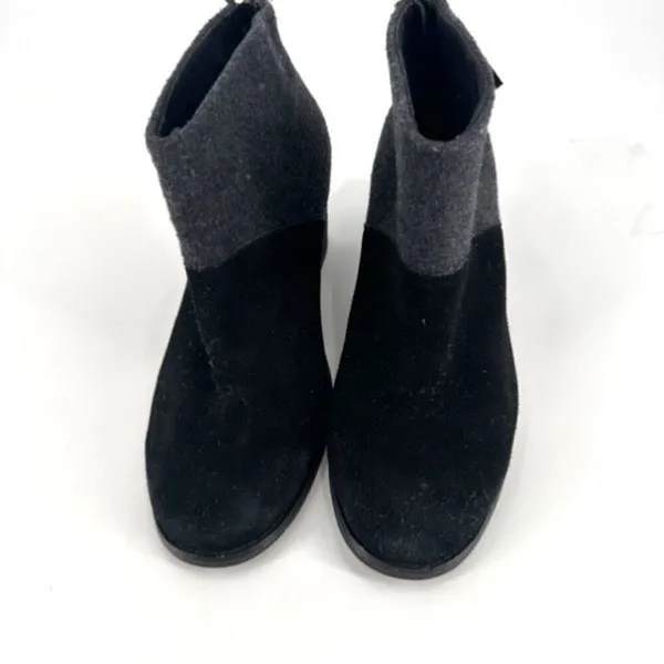 Toms Leila Wool Felt Ankle Booties Size 7.5 Boots Leather Suede Black &‎ Gray - Image 3