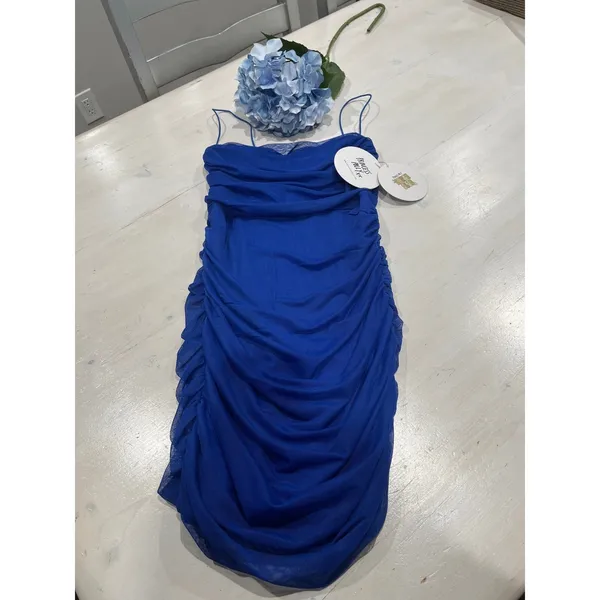 NEW Princess Polly Bloom Mini Dress Ruched Bodycon Cocktail‎ Party Blue US 8 - Image 2