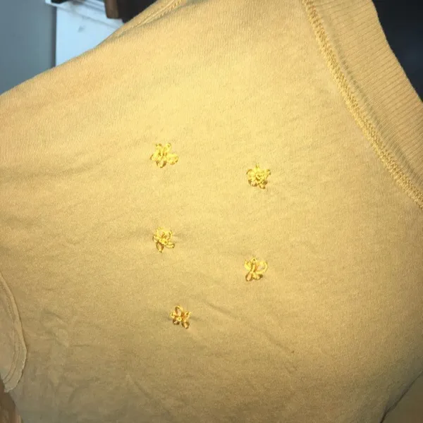 We the Free mustard colored crop oversized top with embroidered flowers - Image 2