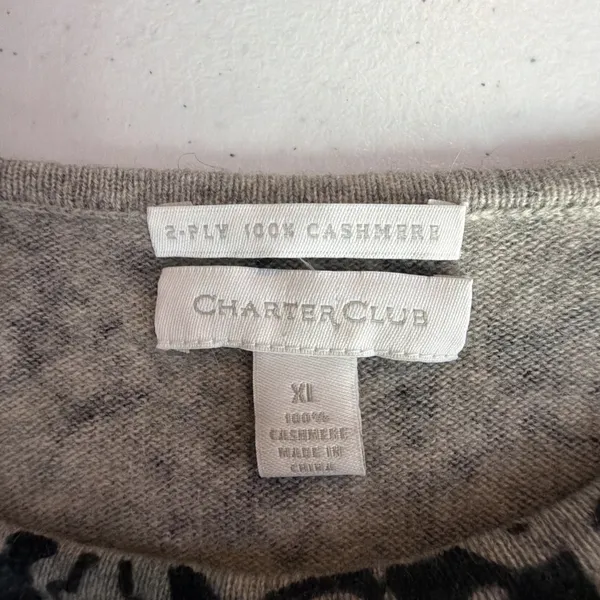 Charter Club 2 Ply 100% Cashmere Grey Floral Sweater xl quiet luxury designer - Image 6