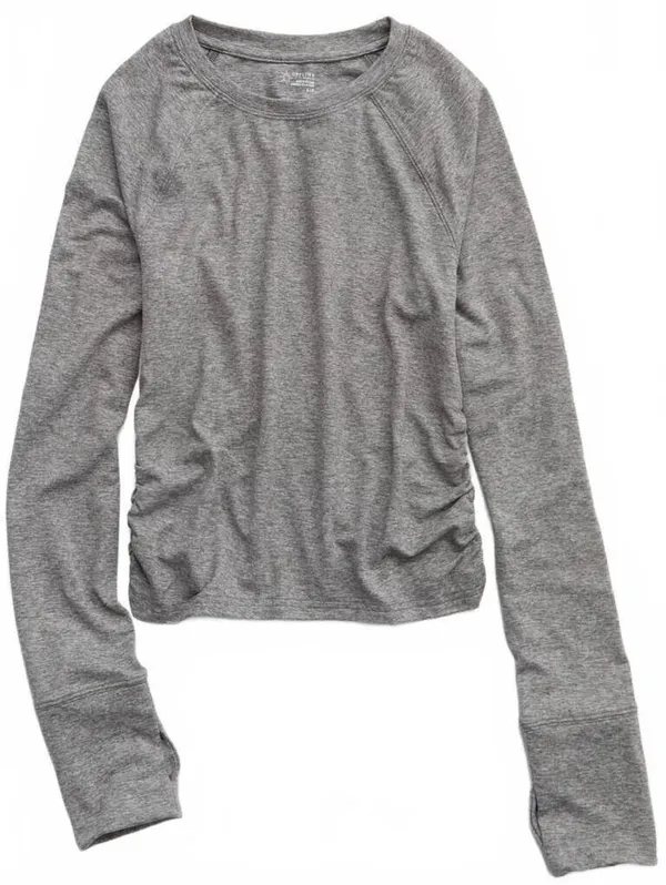 AE OFFLINE By Aerie Weekend Away Long Sleeve T-Shirt American Eagle Shell Gray S - Image 4