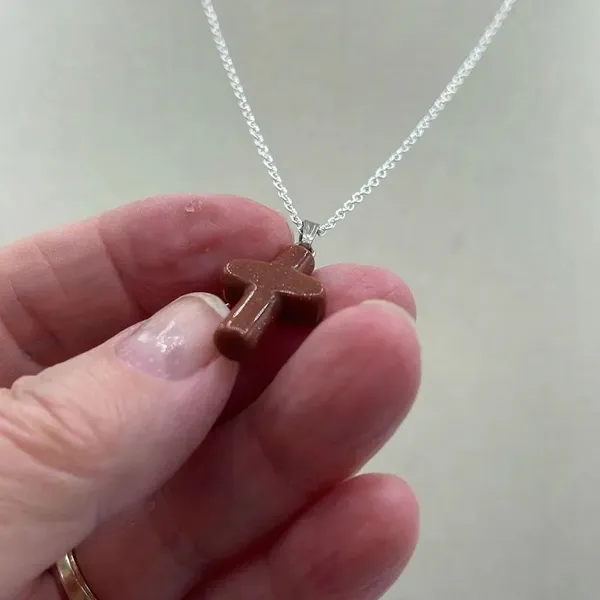 Vintage minimalist goldstone cross pendant on sterling chain - Image 4