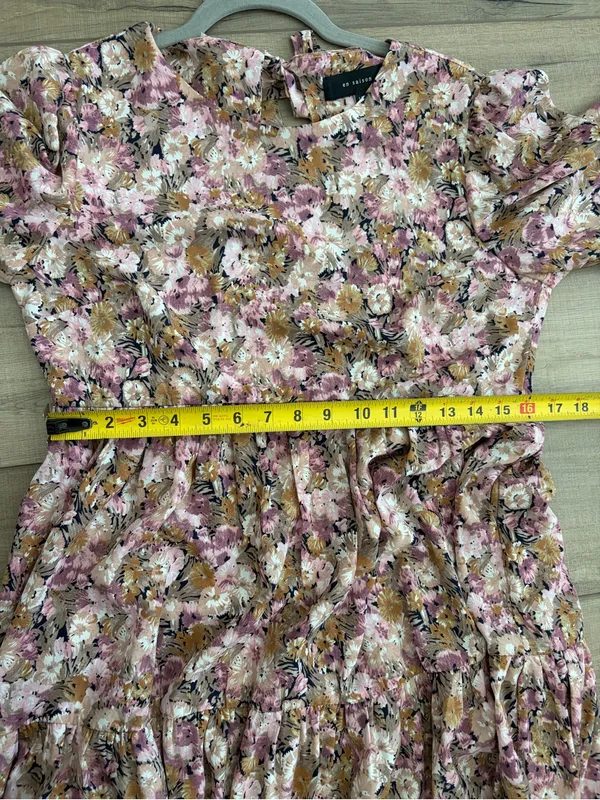 En Saison Jocelyn Pink Purple Floral Tiered Romantic Open Back Maxi Dress M - Image 10