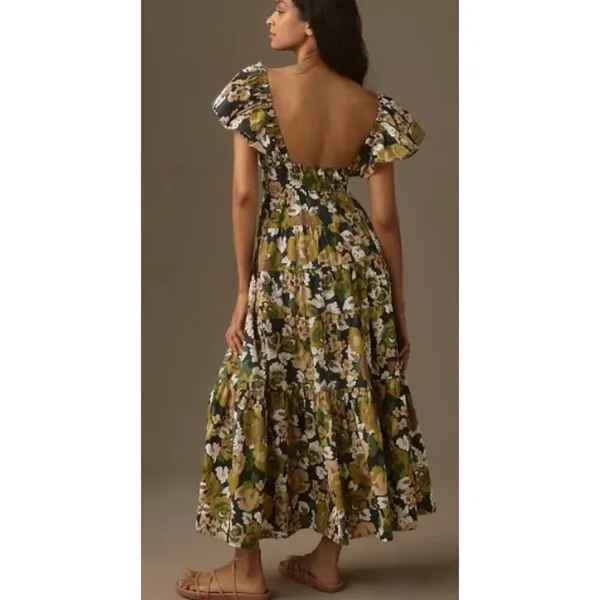 NWT Anthropologie Moon River V-Neck Shirred Midi Dress Sz. M - Image 2