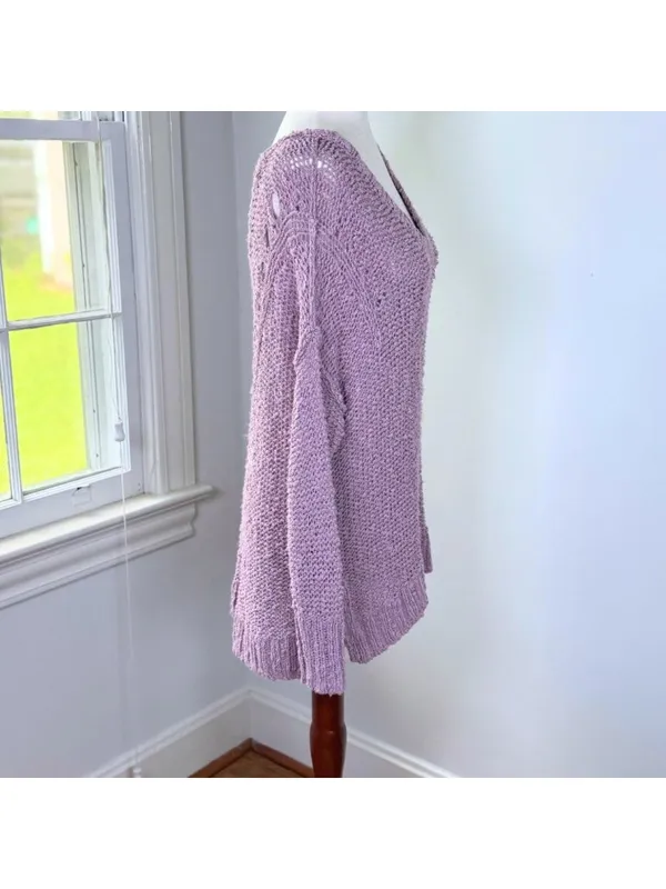 Slouchy Oversized Lilac Drop Shoulder Knit Sweater Medium Hollister Minimalist - Image 7