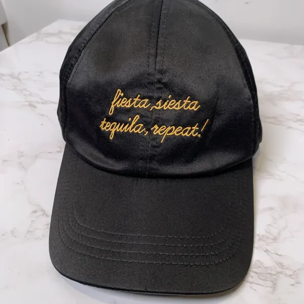 Fiesta Siesta Tequila Repeat Embroidered Black Satin Structured Baseball Cap - Image 3