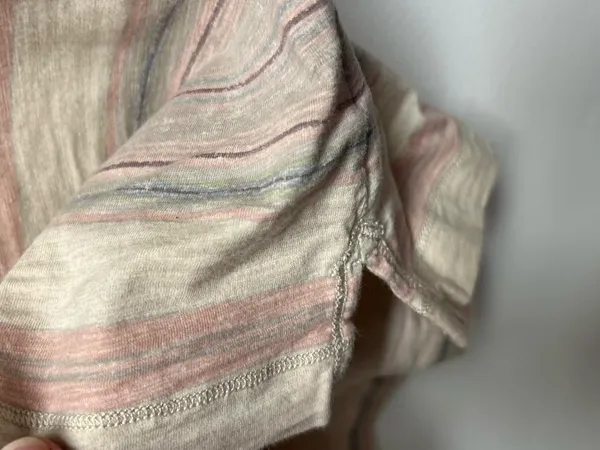 Lauren Ralph Lauren Cream and Blush Striped Lace-Up 3/4 Sleeve Top - Image 2