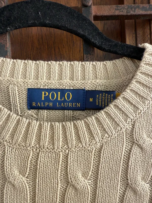 Polo by Ralph Lauren Greenish Beige Cable-Knit Short Sleeve Sweater Size M - Image 3
