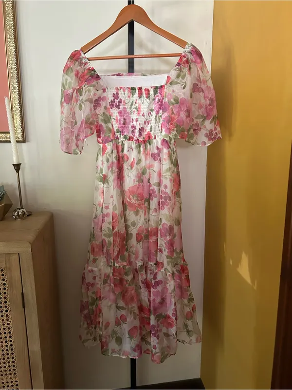 Abercrombie & Fitch Emerson‎ Angel Sleeve Midi Dress Floral Pink Green NEW Small - Image 5