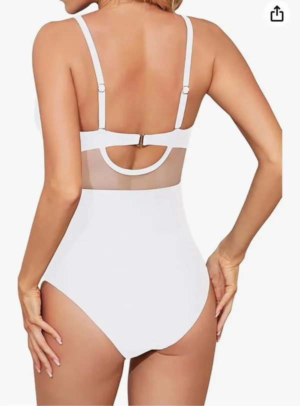Women One Piece Tummy Control Swimsuits Push Up Bathing Suits Cutout Mesh Front Cross Swimwear - Image 4