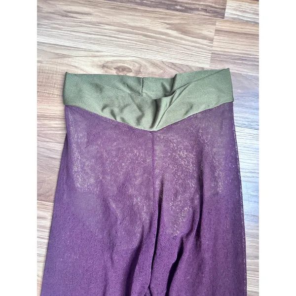 Chamy Purple Sheer Pants with Lining Green Yoga Waistband Vintage - Image 2