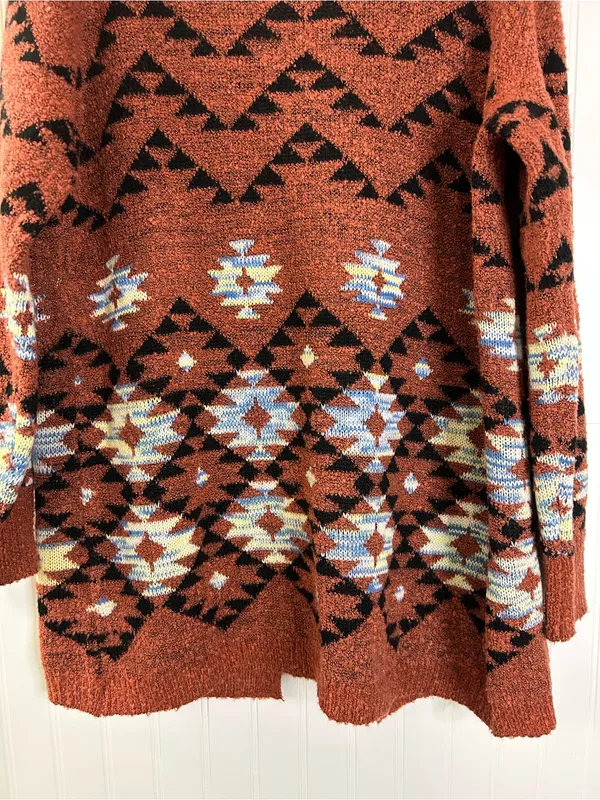 Maurices Rust Colored Aztec Open-Front Cardigan Sweater Size Large - Image 3
