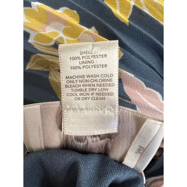 LOFT Pleated Maxi‎ Skirt XL Dusty Blue Yellow Floral Elastic Waist Accordion - Image 9