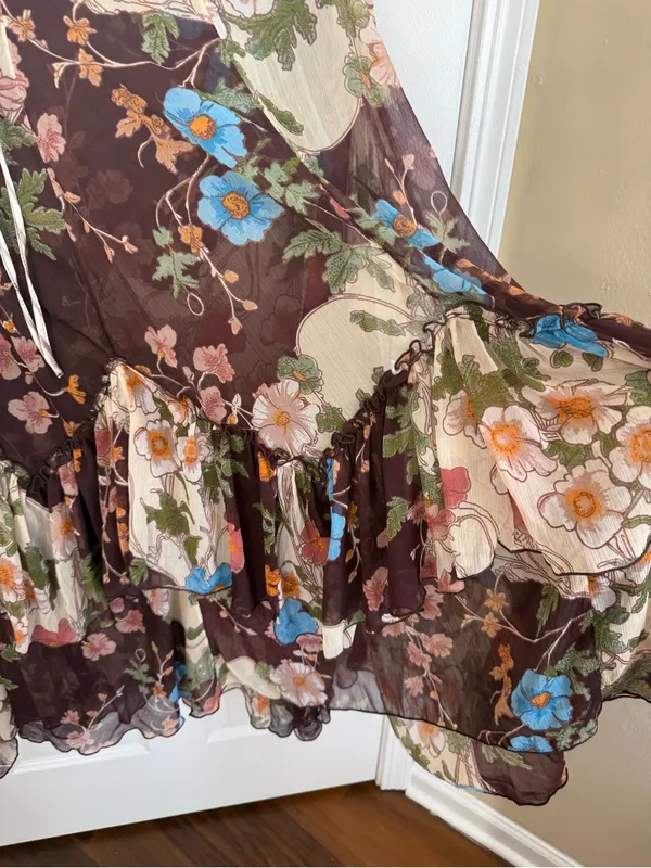 Free People Palermo Villa Chiffon Maxi Skirt in Chocolate Combo 0 - Image 4