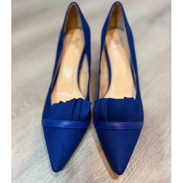 Journee Collection Marek Blue Faux Suede Ruffle Pointed Toe Pumps Size 7.5 - Image 3
