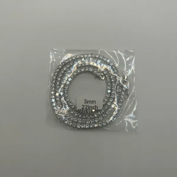 Tennis Chain Real Silver ICED Out CZ Necklace Chain VVS1 3mm 22 Inch Men Women - Image 2