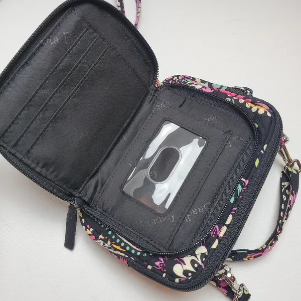 Vera Bradley wristlet/Crossbody Floral Black‎ quilted small Bag /wallet - Image 9