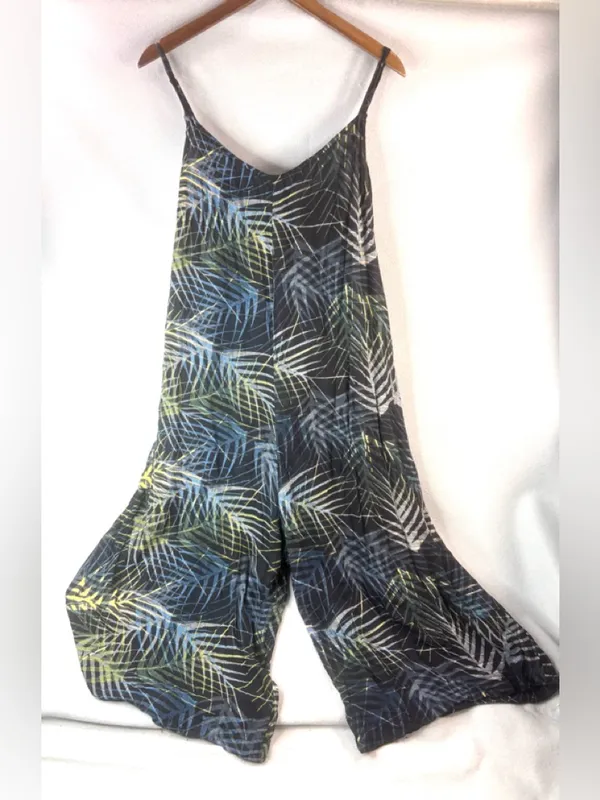 World Market L/XL Tropical Leaf-Print Wide Leg Jumpsuit - Blue & Green - Image 8