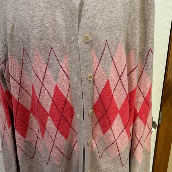 Woman Within Argyle Cardigan Sweater - Red and Tan - Image 3