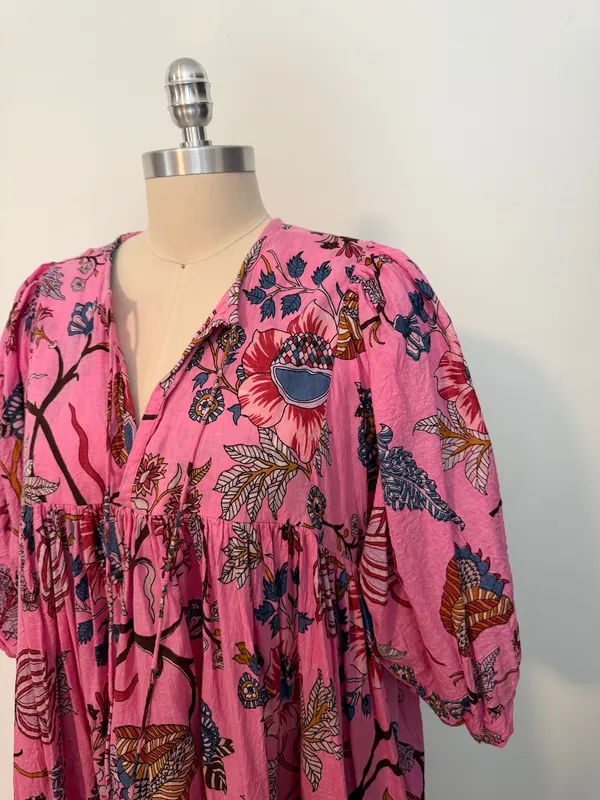 Hot Pink Floral Midi Dress - Image 3