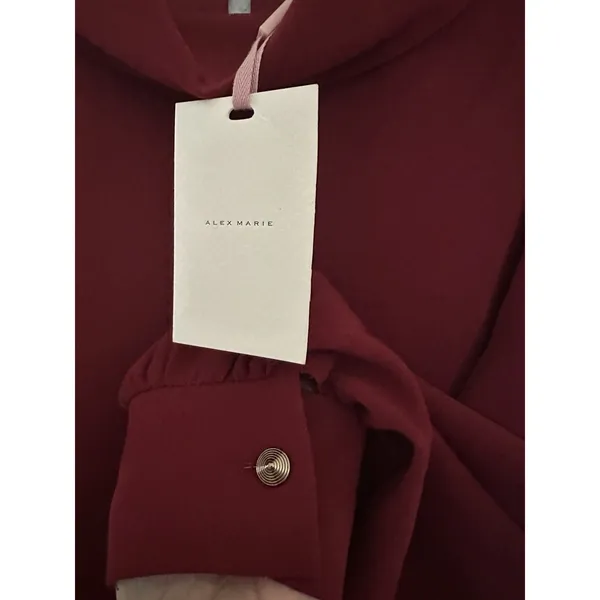 Alex Marie Womens Burgundy Funnel Neck Puff Sleeve Shift Dress 6 - Image 8