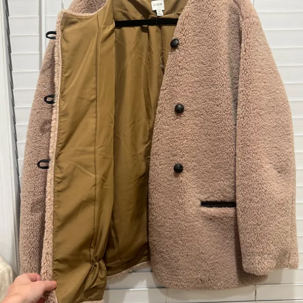 NEW J.Crew Teddy Sherpa Toggle Coat Women XL‎ Tan Excellent CD825 Faux Fur $268 - Image 3