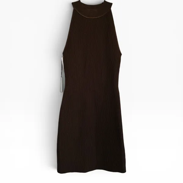 Aritzia Babaton Sculpt Knit Halter Mini Dress Coffee Bean Brown Ribbed S NWT‎ - Image 3