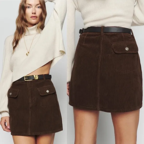 Reformation Skirt Elia Patch Pocket Corduroy Mini‎ High-Waisted Cafe 26 NWT - Image 8