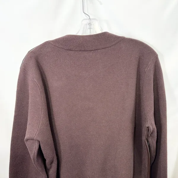Sioni Bomber‎ Jacket Womens XL Brown Faux Leather Knit Classic Chic Edgy 1502 - Image 6