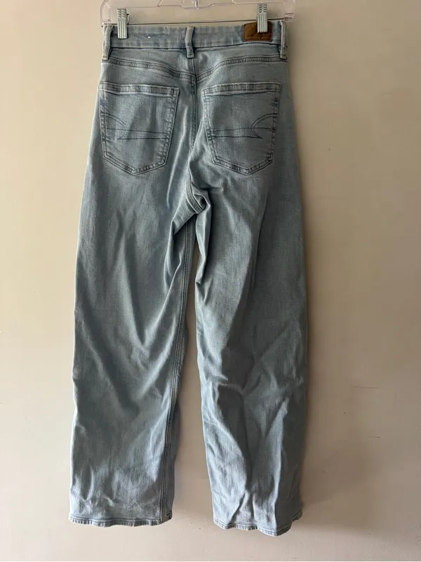 American Eagle Strigid Curvy Super High-Rise‎ Baggy Straight Leg Jeans Size 0 - Image 6