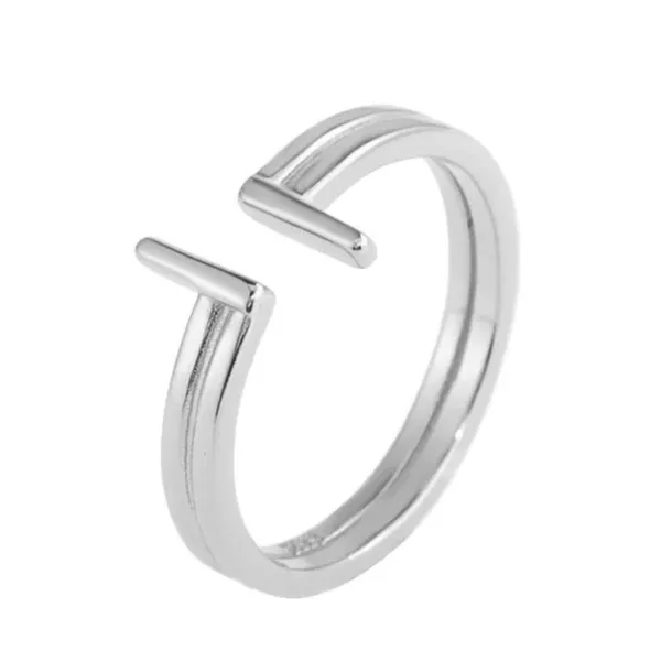 NEW Women's‎ Split Bar White Gold Plated S925 Band Ring Silver Adjustable - Image 2