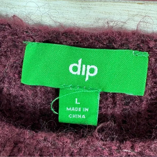 Dip Open Crew Neck Ribbed‎ Knit Wool Blend Sweater Burgundy Red Large - Image 9