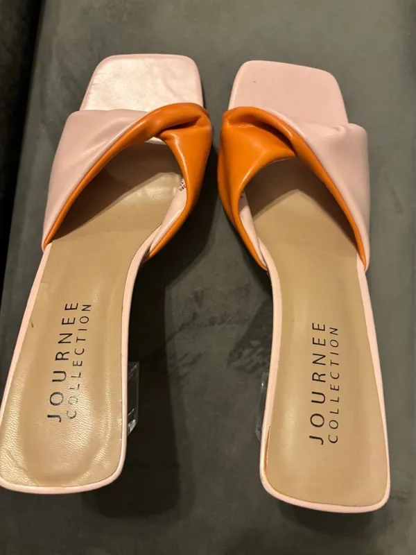 Journee Collection Women's Pink & Orange Knot Slide Sandals Size 11 - Image 7