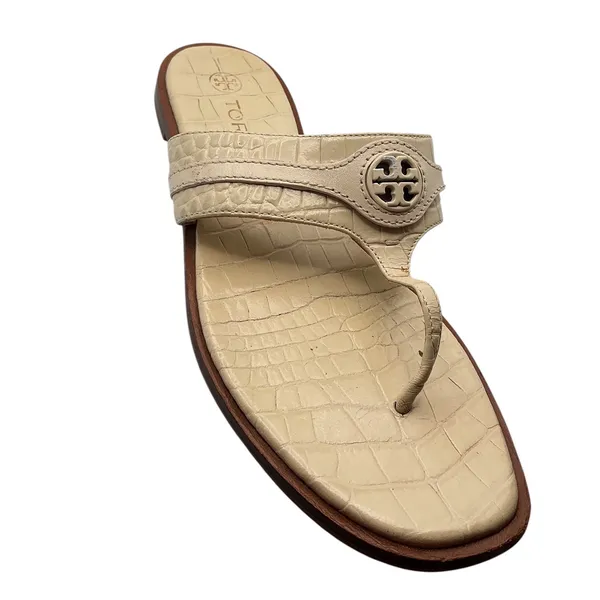 Tory Burch Miller Cream Crocodile Embossed Leather Thong Sandals 7.5M 8813 - Image 3