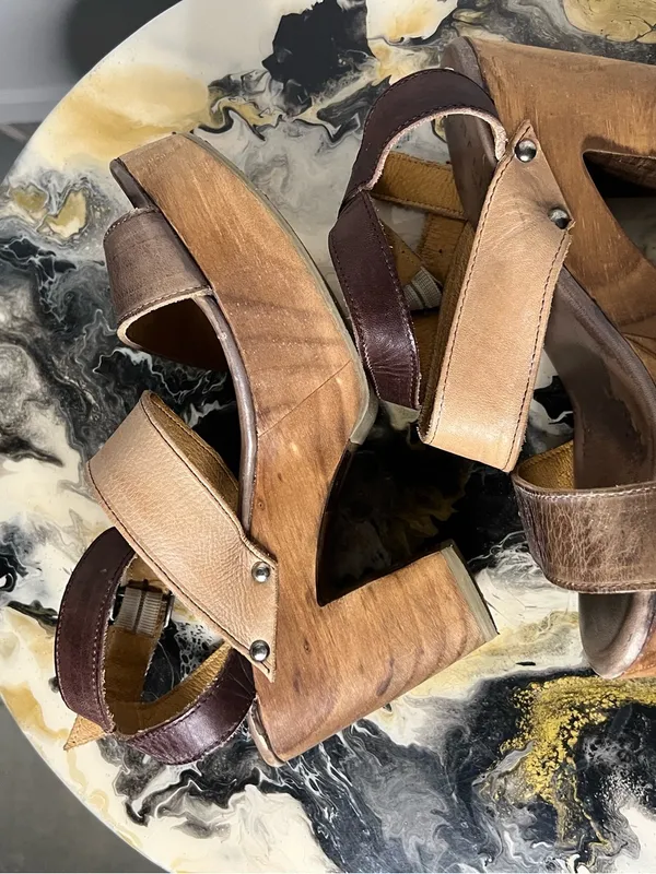 BED|STÜ Sophie Leather Wooden Platform Heeled Sandals - Image 13