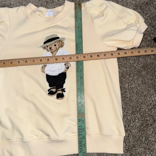 ANNIEWEAR Teddy Bear Puff Sleeve Sweatshirt Women S Yellow Excellent Graphic Tee - Image 2