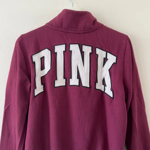 Pink Victoria's Secret Maroon Fleece Quarter Zip Size M - Image 4