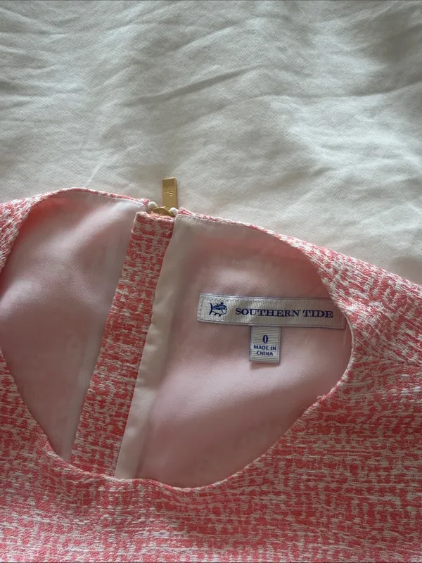 Southern Tide Pink Tweed Sleeveless Shift Dress with Scalloped Hem - Image 5