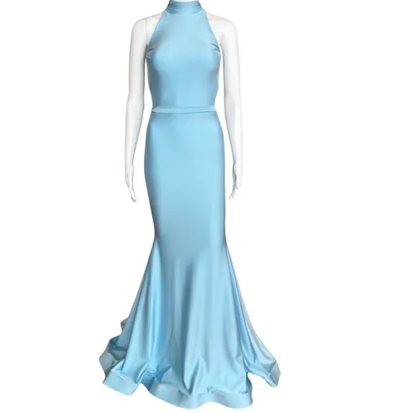Jessica Angel 406 High Neck Open Back Halter Gown Cold Light Blue Size XS NWT - Image 3