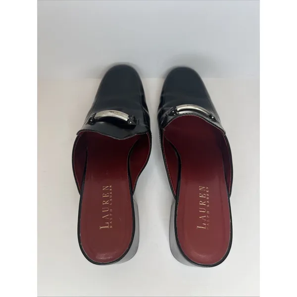 Vintage Lauren Ralph Lauren Black Leather Mule Loafers Heels 8.5B Brazil RLL - Image 7