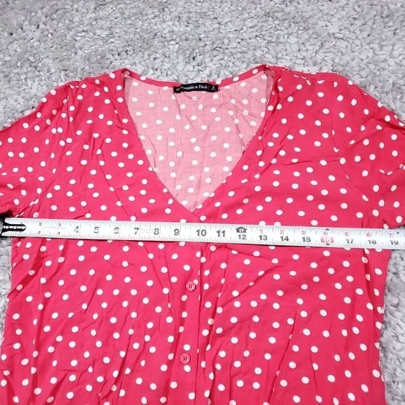 Abercrombie Tie Front Polka Dot Red White Cropped Shirt Top Short Sleeve Small - Image 6