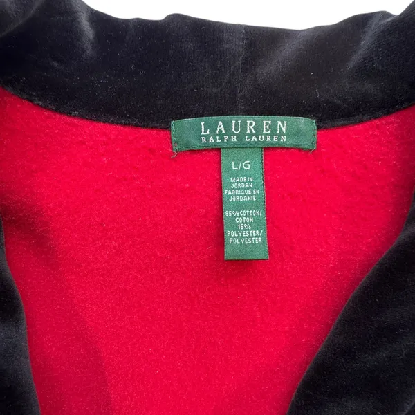 Lauren Ralph Lauren Red Toggle Jacket‎ Womens Large Black Velvet Shawl Collar - Image 4